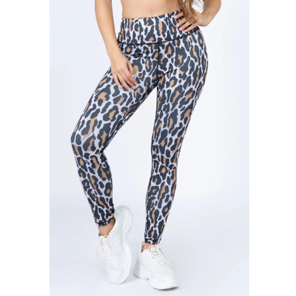Yelete Black Leopard Printed Activewear Leggings Size Small